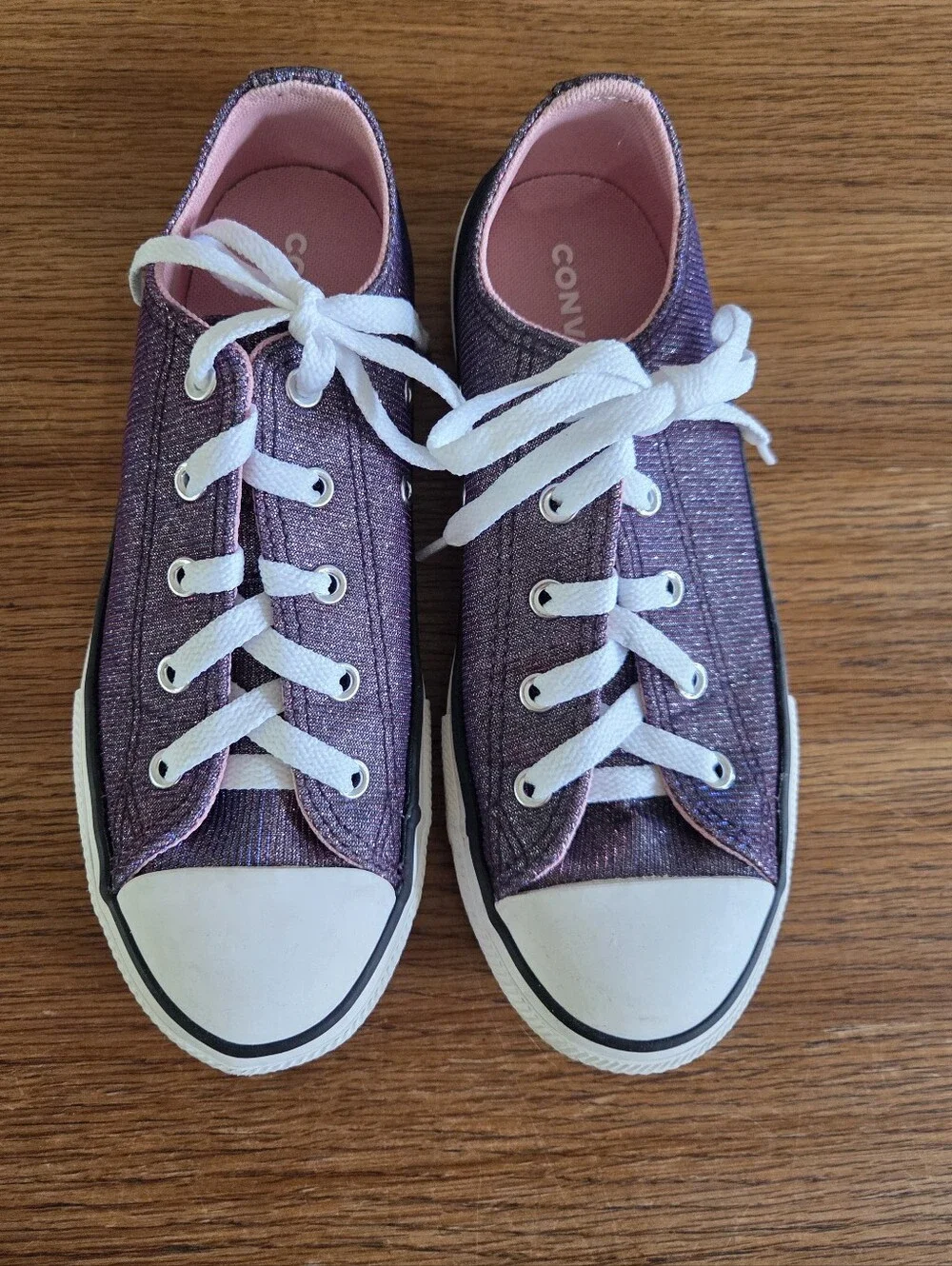 Converse Big Girls Sparkle Shimmer Sneaker In Pink Purple Silver Size Junior 3